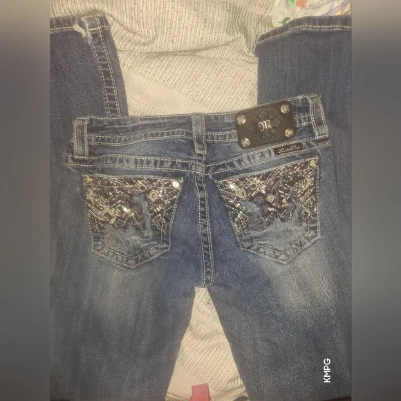 Miss Me Blue Boot Cut Jeans with Silver Accents - Picture 1 of 3